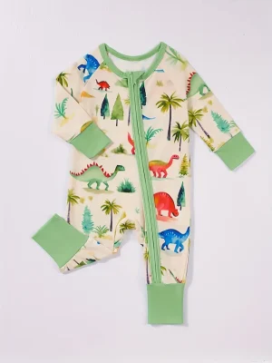 LULUKAKA Cozy Dinosaur Print Zip-Up Romper for Baby Boys - Long Sleeve, Perfect for Fall/Winter Outdoors, Perfect for Outdoor