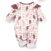 LULUKAKA 2pcs Baby Girls Romper Set, Cartoon Bear & Rabbit Print, Long Sleeve Ruffle Trim Onesie with Headband, Casual All-Season Knit Fabric, 95% Polyester 5% Spandex, Medium Stretch, for Outdoor