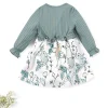 [1pc Floral Print Butterfly Bow Dress] 1pc LULUKAKA Girls' Casual Floral Print Dress with Daisy & Dandelion Pattern, Long Sleeve Ruffle Hem, Polyester Knit Fabric, Regular Fit, All-Season Butterfly Bow Dress