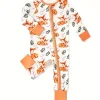 LUKAKA Newborn Baby Boys and Girls Casual Bamboo Fiber Tight Fit Zipper One-Piece Pajamas Cartoon Elk Pattern Printed One-Piece Pants Boys and Girls Bamboo Fiber Clothes