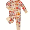 LULUKAKA Baby Girls' Bamboo Fiber Romper, Cute Daisy & Sun Cartoon Print, Long Sleeve Crew Neck Skinny Fit All-Season Knitwear with Zipper, for Outdoor