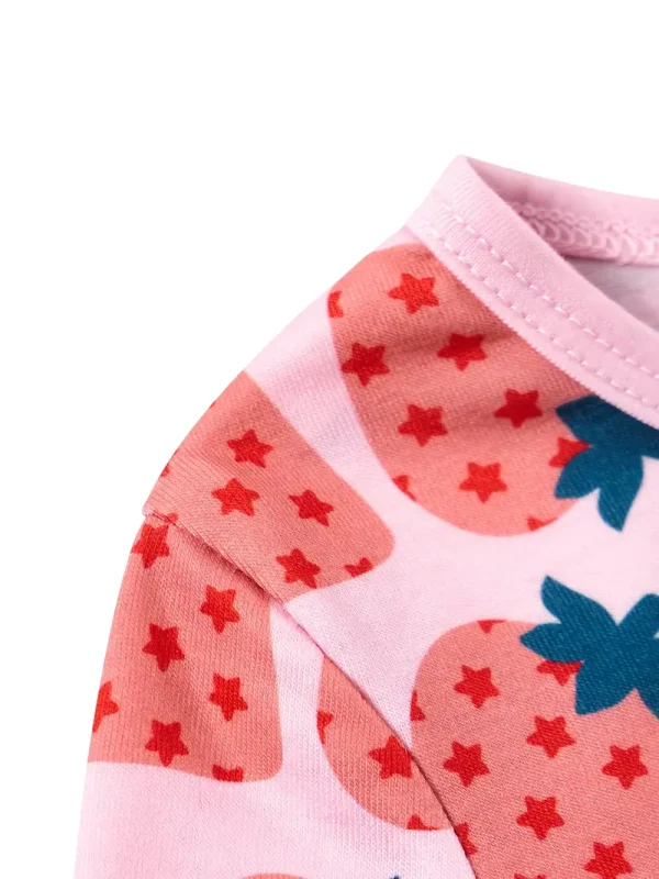 LULUKAKA Cozy Strawberry & Polka Dot Girls' Pajama Set - Long Sleeve & Pants, Soft Stretch Fabric, Machine Washable, Round Neck Sleepwear for Newborns to Toddlers, Allseason Clothing|Fun Kids' Pajamas|Easy Care Fabric, Toddler Pajamas