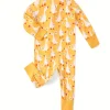 LUKAKA Newborn Baby Boy and Girl Casual Bamboo Fiber Tight Zipper One-Piece Clothes Yellow Pastoral Style Series Duck Pattern Children's One-Piece Trousers Boys and Girls Bamboo Fiber Clothes, Perfect for Outdoor