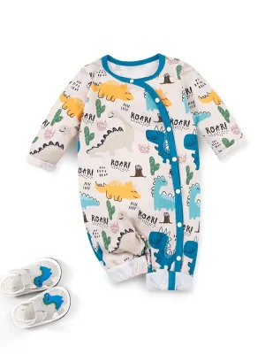 LULUKAKA Baby's Cartoon Dinosaur Print Bodysuit, Comfy Long Sleeve Onesie, Toddler & Infant Boy's Clothing, Perfect for Outdoor