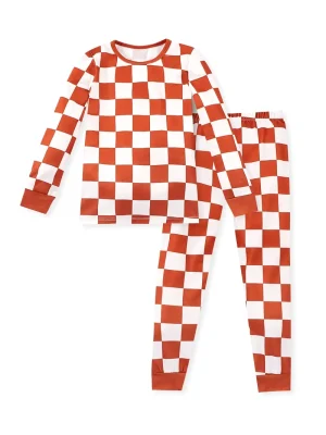 LULUKAKA Boys' Checkered Pattern Long-Sleeve And Pants Pajama Set for Home Wear.