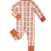 1pc LULUKAKA Baby Girls Soft Fiber Bodysuit, Floral Print Zipper Romper, Casual Knitted Fabric, Round Neck, Stretch Fit, for All-Season Sleepwear