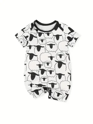 1pc LULUKAKA Baby Boys' Casual Romper, Cartoon Sheep Print, All-Season Knit Polyester, Regular Fit One-piece Outfit, for Outdoor