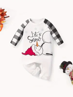 1pc LULUKAKA Newborn Christmas Long Sleeve Onesie, Cute Cartoon Snowman Print, Polyester Knit Fabric, Regular Fit, Fall/Winter Infant Bodysuit for Boys and Girls, for Outdoor