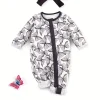 LULUKAKA Girls' Butterfly Print Long-Sleeve Romper with Matching Headband - Soft Polyester Blend, Machine Washable, Perfect for Outdoor
