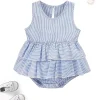 1pc LULUKAKA Baby Girls' Sleeveless Striped Print Romper, Casual Polyester Knit Fabric, Round Neck with Waterdrop Buckle, Regular Fit Infant Bodysuit, for Outdoor