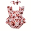 LULUKAKA Adorable Bull Print Ruffle Sleeve Romper Dress & Headband Set for Baby Girls - Soft Polyester Blend, Machine Washable, LULUKAKA, Perfect for Outdoor