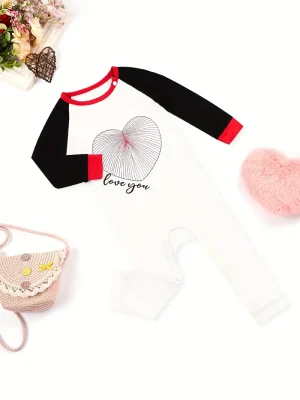 LULUKAKA Newborn Girls' Bamboo Fiber Long Sleeve Onesie, Valentine's Day Series with Love You Letter And Heart Embroidery Design., LULUKAKA, Perfect for Outdoor