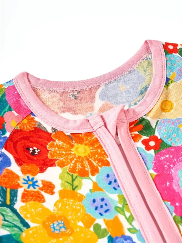 New LULUKAKA Children's Girls' Bamboo Fiber Loose Version Zipper Short Sleeve Short Leg One-Piece Suit with Flower Print Pattern Summer Thin Style Baby Girl Short Sleeve Bamboo Fiber Ha Clothes Children's One-Piece Shorts Summer Clothes Climbing Clothes, Perfect for Outdoor