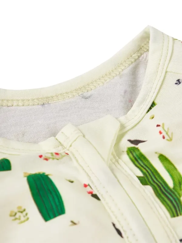 LULUKAKA Baby Girls' Cactus Print Romper, Polyester Knit Fabric, Casual Style, Slight Stretch, All-Season Floral Pattern, Regular Fit, with Zipper for 0-12 Months, for Outdoor