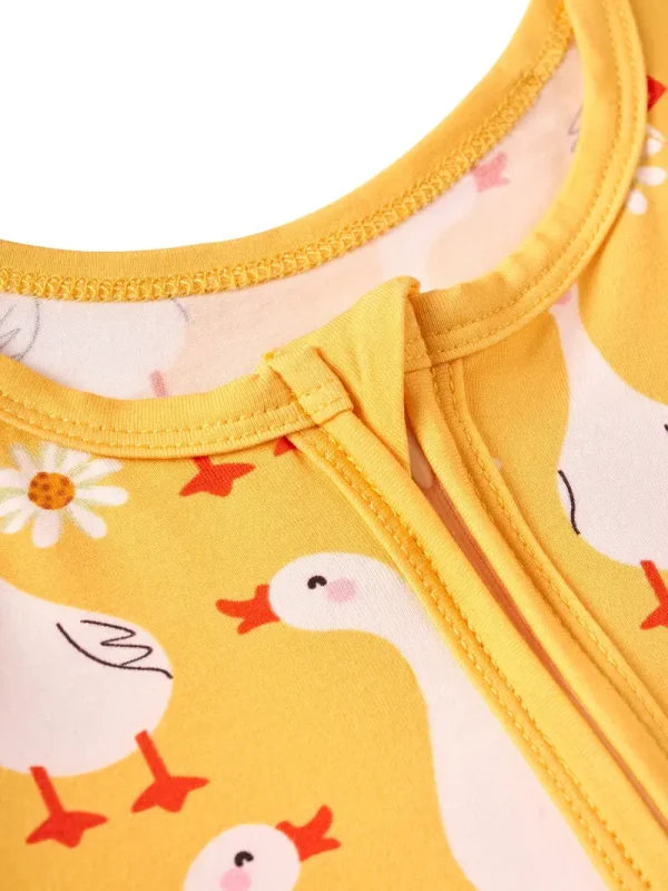 LUKAKA Newborn Baby Boy and Girl Casual Bamboo Fiber Tight Zipper One-Piece Clothes Yellow Pastoral Style Series Duck Pattern Children's One-Piece Trousers Boys and Girls Bamboo Fiber Clothes, Perfect for Outdoor