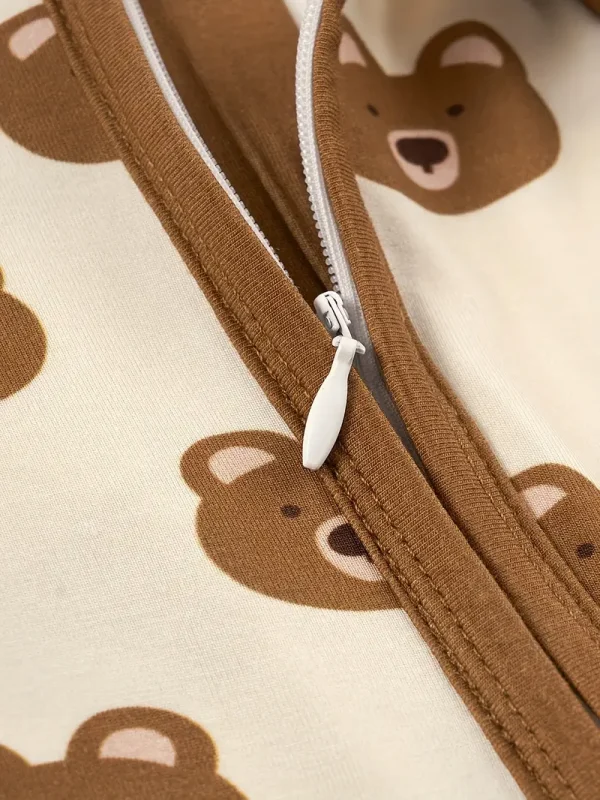 LULUKAKA Unisex Baby Bodysuit, Bamboo Fiber 95% Spandex 5%, Cute Cartoon Bear Print, All-Season Knit Fabric, Skinny Fit with Zipper Closure, Animal Pattern Infant Onesie, for Outdoor