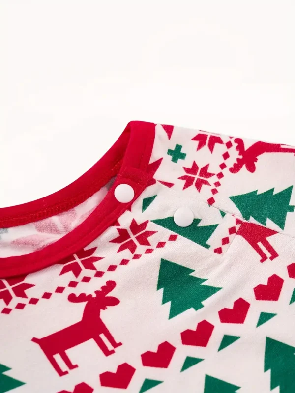 1pc LULUKAKA Newborn Christmas Long Sleeve Onesie, Festive Reindeer Snowflake Tree Print, Casual Polyester Knit Fabric with Slight Stretch, Unisex Baby Romper for Fall/Winter, for Outdoor