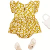 1pc LULUKAKA Baby Girls Floral Print Romper - Casual Style Rayon/Viscose Woven Jumpsuit with Round Neck and Water Drop Buckle - Regular Fit Spring/Fall Infant Outfit, for Outdoor
