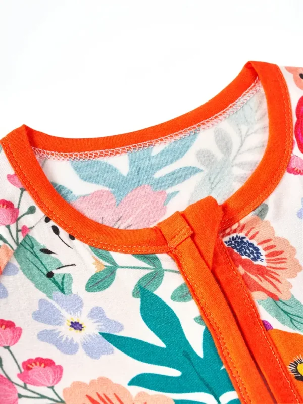 [1pc LULUKAKA Baby Girls Floral Romper] 1pc LULUKAKA Fiber Baby Girls Romper - Casual Floral Print, Short Sleeve, Round Neck, Summer Knit Jumpsuit with Zipper, Loose Fit Infant Bodysuit, for Outdoor