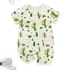 LULUKAKA Baby Girls' Cactus Print Romper, Polyester Knit Fabric, Casual Style, Slight Stretch, All-Season Floral Pattern, Regular Fit, with Zipper for 0-12 Months, for Outdoor