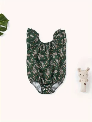 1 LULUKAKA Baby Girls' Casual Romper, Polyester Knit Fabric, Regular Fit, with Paisley Print, for Newborn to 12 Months, for Outdoor