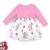 [1pc Toddler Elephant Print Dress] LULUKAKA Toddler Casual Dress, Polyester Knit Fabric, Long Sleeve Crew Neck, Cartoon Elephant Print, with Bow Detail, for Fall/Winter Playwear