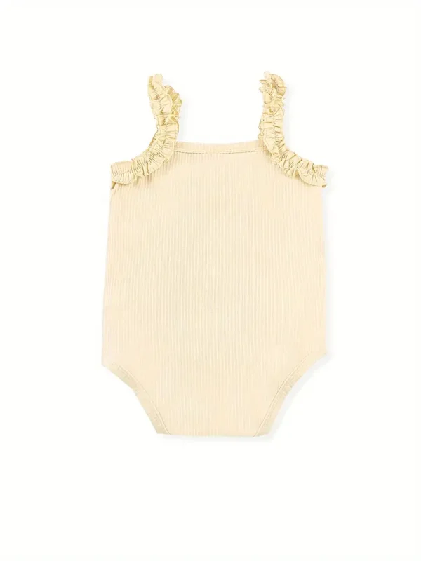 LULUKAKA Girls' Sleeveless Lace-Trim Romper - Soft Polyester & Spandex Blend, Casual Solid Color Bodysuit for Newborns, Perfect for Outdoor