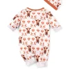 LULUKAKA Two-Piece Set for Newborns, Unisex Baby Zipper Onesie with a Cow Print Pattern, Includes a Zipper Onesie And a Hat, for Outdoor