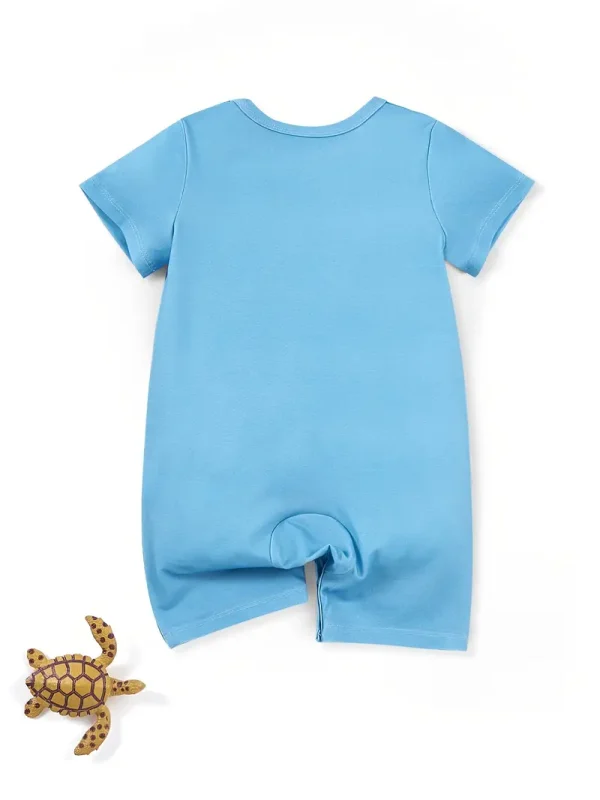Adorable Sea Turtle Print Onesie for Baby Boys - Soft Polyester & Spandex Blend, Short Sleeve, Round Neck Romper - Perfect for Spring/Summer, LULUKAKA, Perfect for Outdoor
