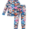 1set LULUKAKA Girls' Floral Print Pajama Set, Casual Round Neck Long Sleeve and Tights with Hand-Painted Daisy Pattern, Knitted Polyester and Spandex Blend, All-Season Comfort.
