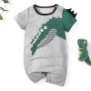 LULUKAKA Baby Boy'S Casual Crocodile Print Romper, Cute Animal Pattern, Polyester Knit Fabric, Regular Fit, for Newborn to 12 Months Old, for Outdoor