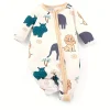 LULUKAKA Baby Romper with Cute Animal Print - Soft Polyester & Spandex Blend, Zip-Up Long Sleeve Onesie for Boys & Girls, Machine Washable, All-Season Comfort Fit, Perfect for Outdoor