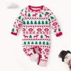1pc LULUKAKA Newborn Christmas Long Sleeve Onesie, Festive Reindeer Snowflake Tree Print, Casual Polyester Knit Fabric with Slight Stretch, Unisex Baby Romper for Fall/Winter, for Outdoor