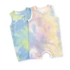 2pcs LULUKAKA Baby Girls' Rib Knit Romper, Casual Tie-Dye Onesie, All-Season Stretch Fabric, Regular Fit, with Knit Fabric for Newborn to 12 Months, for Outdoor