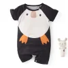 1pc LULUKAKA Baby Boys' Casual Penguin Print Romper, Cute Animal Pattern, Polyester 95% Spandex 5% Knit Fabric, Regular Fit, Spring/Summer Infant Bodysuit Shorts, for Outdoor