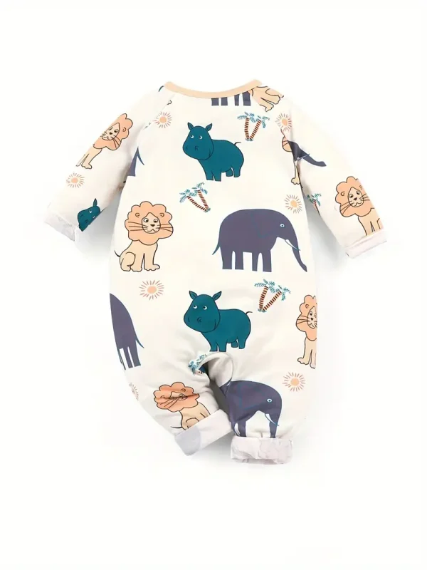 LULUKAKA Baby Romper with Cute Animal Print - Soft Polyester & Spandex Blend, Zip-Up Long Sleeve Onesie for Boys & Girls, Machine Washable, All-Season Comfort Fit, Perfect for Outdoor
