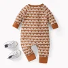 LULUKAKA Cute Geometric Print Zip-Up Romper for Newborns - Soft Polyester & Spandex Blend, Long Sleeve, Round Neck Onesie for Boys & Girls - Perfect for Spring/Fall, Perfect for Outdoor