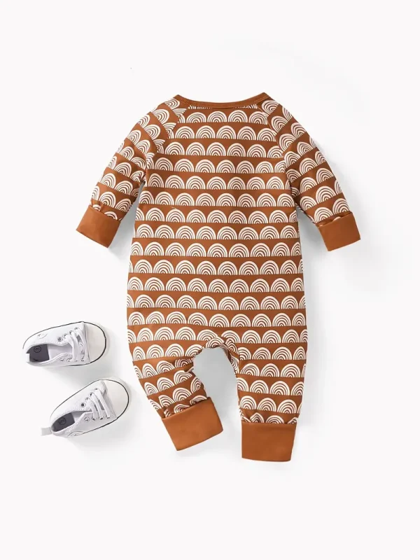 LULUKAKA Cute Geometric Print Zip-Up Romper for Newborns - Soft Polyester & Spandex Blend, Long Sleeve, Round Neck Onesie for Boys & Girls - Perfect for Spring/Fall, Perfect for Outdoor