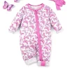 LULUKAKA Adorable Butterfly Print Long-Sleeve Zip-Up Baby Girl Bodysuit Set with Matching Headband - Soft Polyester & Spandex Blend, Machine Washable, Perfect for All Seasons, Baby Girl Outfits, Perfect for Outdoor