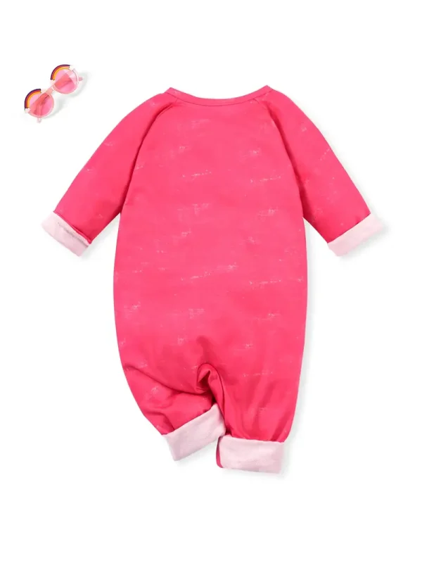LULUKAKA Cute Cartoon Cat Print Romper for Baby Girls, Polyester & Spandex Blend, Knit Fabric, Regular Fit, with All-Season Long Sleeve Bodysuit, for Outdoor