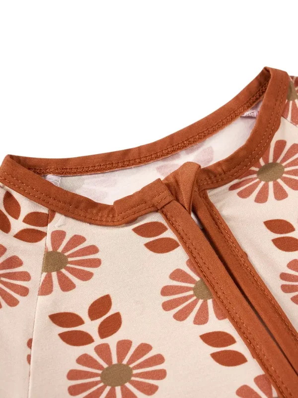 1pc LULUKAKA Baby Girls Soft Fiber Bodysuit, Floral Print Zipper Romper, Casual Knitted Fabric, Round Neck, Stretch Fit, for All-Season Sleepwear