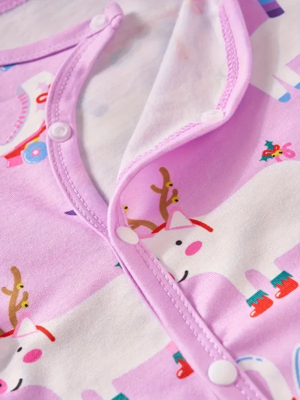 LULUKAKA Adorable Cartoon Animal Print Long-Sleeve Romper for Baby Girls - Soft Polyester Blend, Machine Washable, Perfect for Outdoor