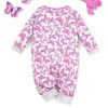 LULUKAKA Adorable Butterfly Print Long-Sleeve Zip-Up Baby Girl Bodysuit Set with Matching Headband - Soft Polyester & Spandex Blend, Machine Washable, Perfect for All Seasons, Baby Girl Outfits, Perfect for Outdoor