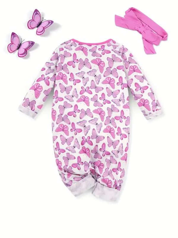 LULUKAKA Adorable Butterfly Print Long-Sleeve Zip-Up Baby Girl Bodysuit Set with Matching Headband - Soft Polyester & Spandex Blend, Machine Washable, Perfect for All Seasons, Baby Girl Outfits, Perfect for Outdoor