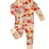 LULUKAKA Baby Girls' Bamboo Fiber Romper, Cute Daisy & Sun Cartoon Print, Long Sleeve Crew Neck Skinny Fit All-Season Knitwear with Zipper, for Outdoor