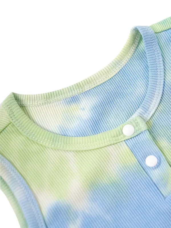 2pcs LULUKAKA Baby Girls' Rib Knit Romper, Casual Tie-Dye Onesie, All-Season Stretch Fabric, Regular Fit, with Knit Fabric for Newborn to 12 Months, for Outdoor