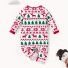 1pc LULUKAKA Newborn Christmas Long Sleeve Onesie, Festive Reindeer Snowflake Tree Print, Casual Polyester Knit Fabric with Slight Stretch, Unisex Baby Romper for Fall/Winter, for Outdoor