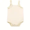 LULUKAKA Girls' Sleeveless Lace-Trim Romper - Soft Polyester & Spandex Blend, Casual Solid Color Bodysuit for Newborns, Perfect for Outdoor