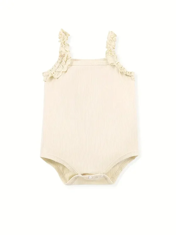 LULUKAKA Girls' Sleeveless Lace-Trim Romper - Soft Polyester & Spandex Blend, Casual Solid Color Bodysuit for Newborns, Perfect for Outdoor