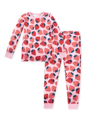 LULUKAKA Cozy Strawberry & Polka Dot Girls' Pajama Set - Long Sleeve & Pants, Soft Stretch Fabric, Machine Washable, Round Neck Sleepwear for Newborns to Toddlers, Allseason Clothing|Fun Kids' Pajamas|Easy Care Fabric, Toddler Pajamas
